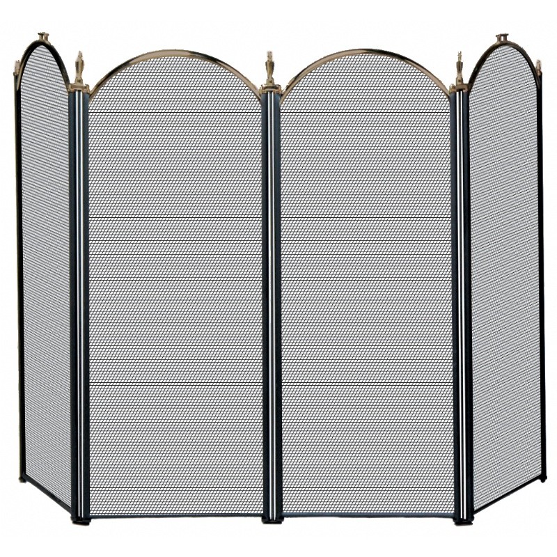 4 Fold Antique Brass / Black Screen (S-5118) : Fire Pits & Fireplaces
