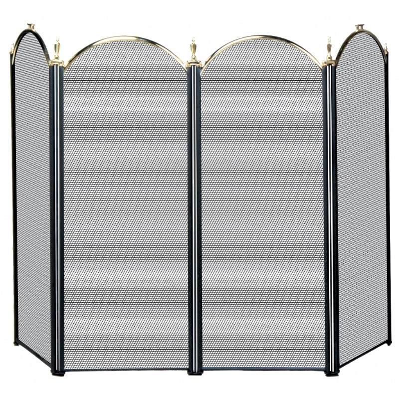 4 Fold Polished Brass / Black Screen (S-3117) : Fire Pits & Fireplaces