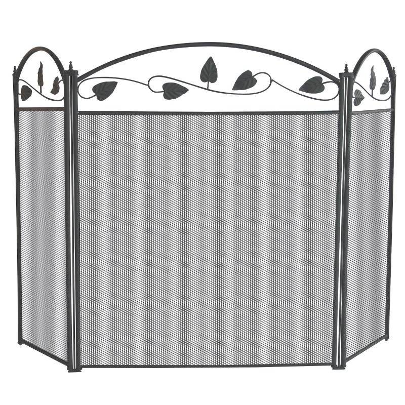 3 Fold Black Screen With Top Decorative Leaves : Fire Pits & Fireplaces