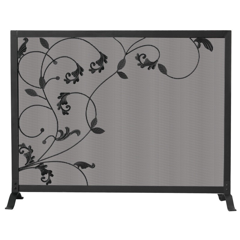 3 Fold Black Screen With Flowing Leaf Design : Fire Pits & Fireplaces