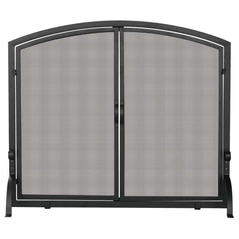 Single Panel Black Wrought Iron Screen With Doors, Medium : Fire Pits & Fireplaces