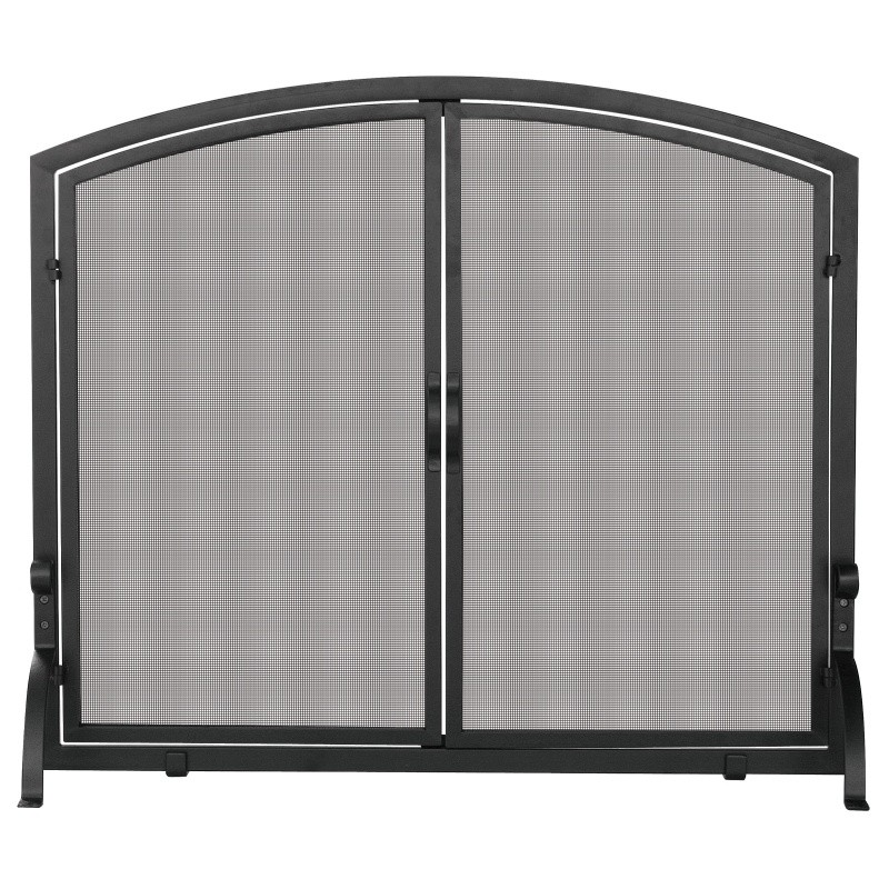 Single Panel Black Wrought Iron Screen With Doors, Large : Fire Pits & Fireplaces