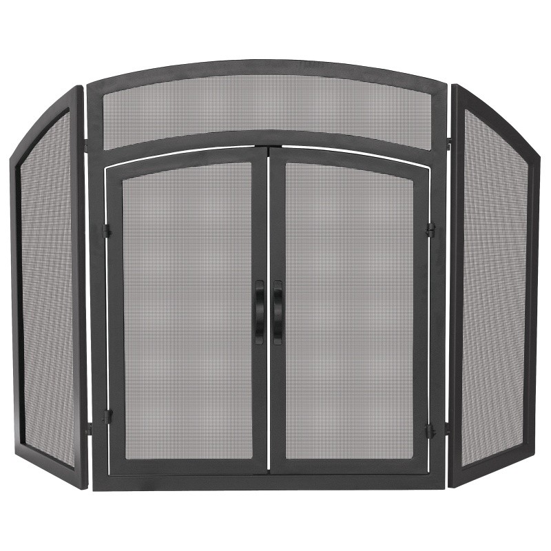 3 Fold Black Wrought Iron Arch Top With Doors : Fire Pits & Fireplaces