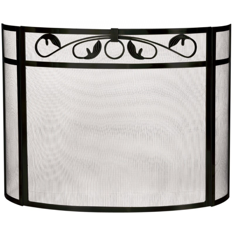 3 Panel Black W. I. Bow Screen With Top Scroll Design : Fire Pits & Fireplaces