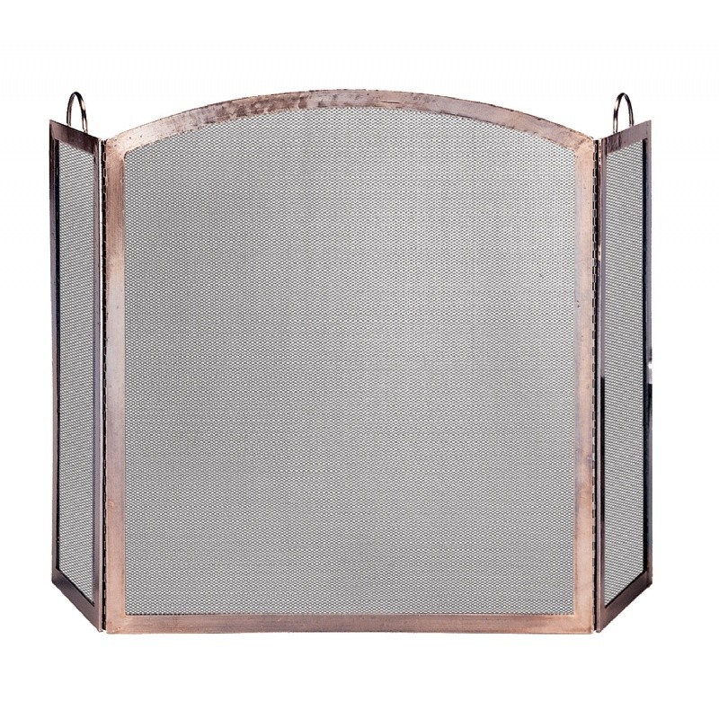 3 Panel Antique Copper Screen With Arched Center Panel : Fire Pits & Fireplaces