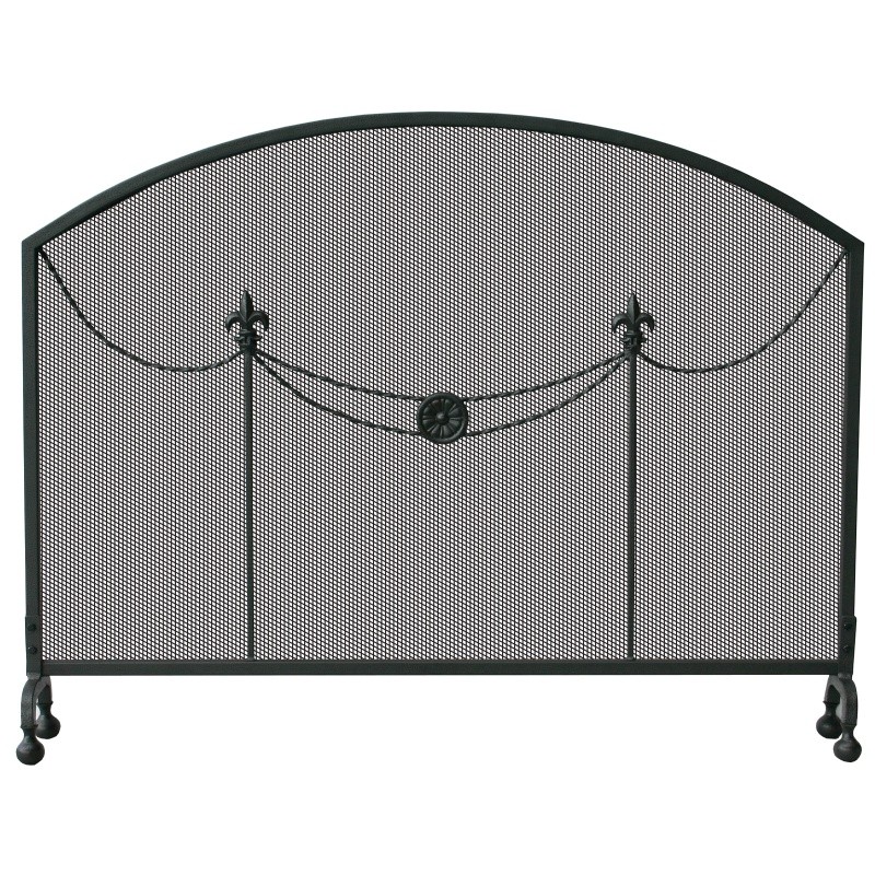Single Panel Olde World Iron Fleur-De-Lis Screen : Fire Pits & Fireplaces