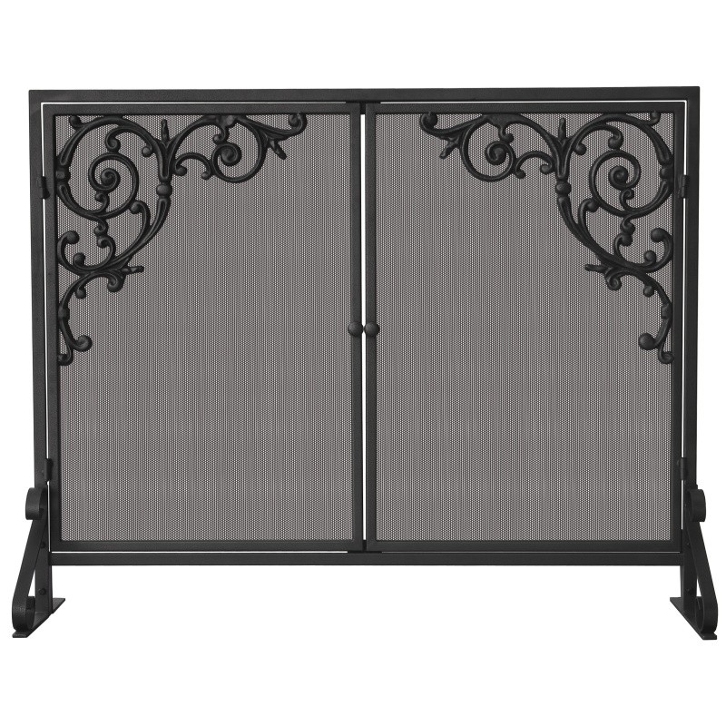 Single Panel Olde World Iron Screen With Doors & Cast Strolls : Fire Pits & Fireplaces