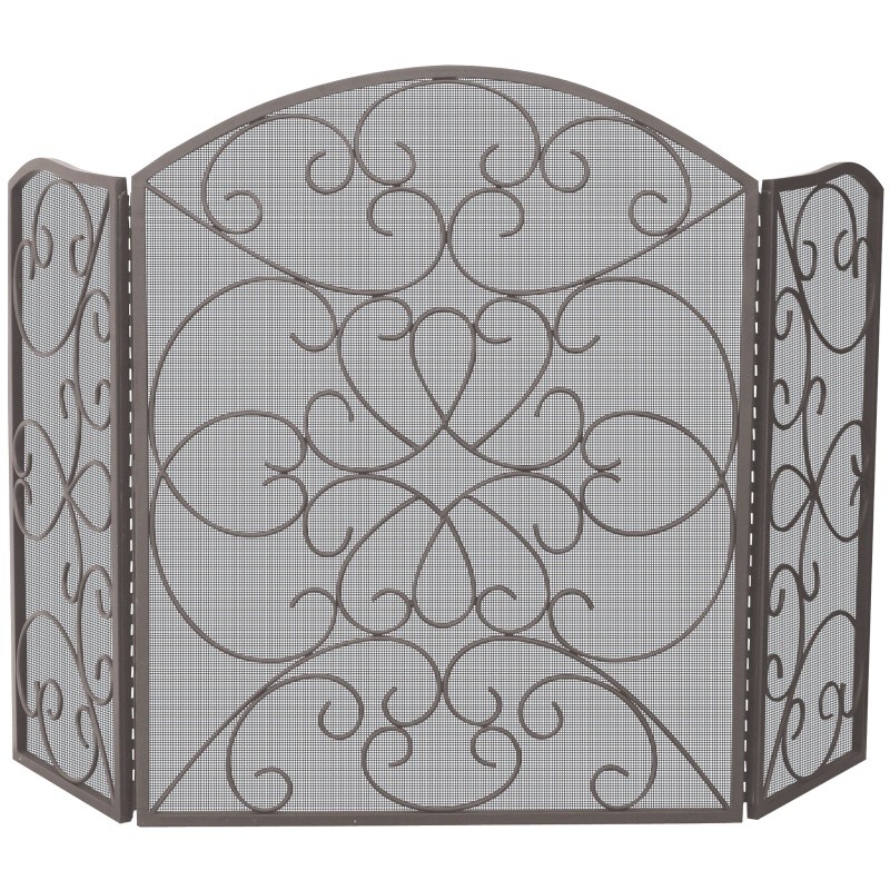 3 Fold Bronze Screen With Ornate Design : Fire Pits & Fireplaces