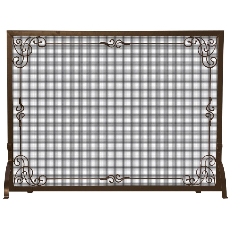 Single Panel Bronze Finish Screen With Decorative Scroll : Fire Pits & Fireplaces