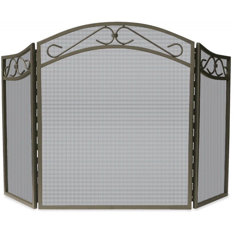 3 Fold Bronze Wrought Iron Arch Top Screen With Scrolls : Fire Pits & Fireplaces