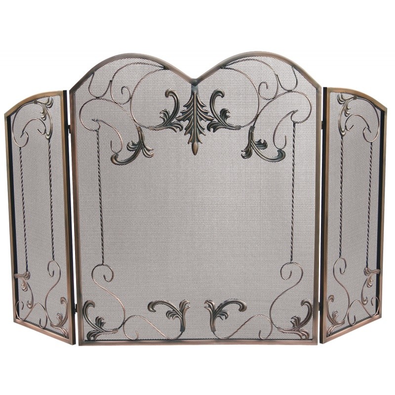 3 Fold Venetian Bronze Screen With Leaf Scrolls : Fire Pits & Fireplaces