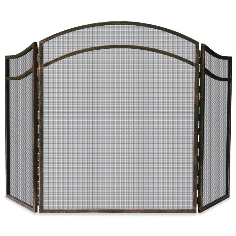 3 Fold Antique Rust Wrought Iron Arch Top Screen : Fire Pits & Fireplaces