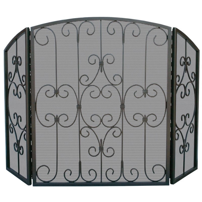 3 Fold Graphhite Screen With Decorative Scrollwork : Fire Pits & Fireplaces