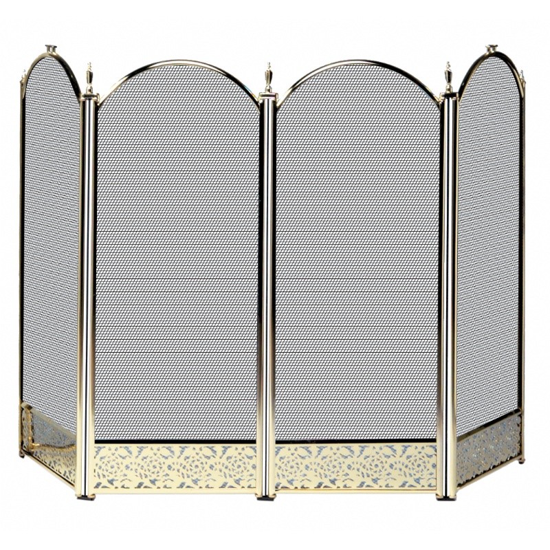 4 Fold Polished Brass Screen With Decorative Filigree : Fire Pits & Fireplaces