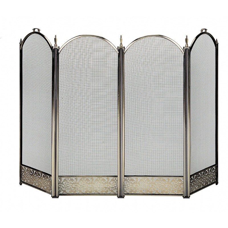 4 Fold Polished Brass Screen With Decorative Filigree : Fire Pits & Fireplaces