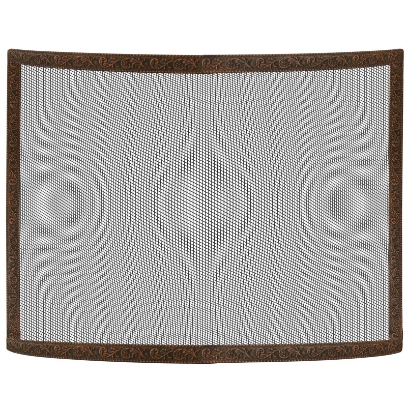 Single Panel Bowed Antique Copper Patine Embossed Screen : Fire Pits & Fireplaces