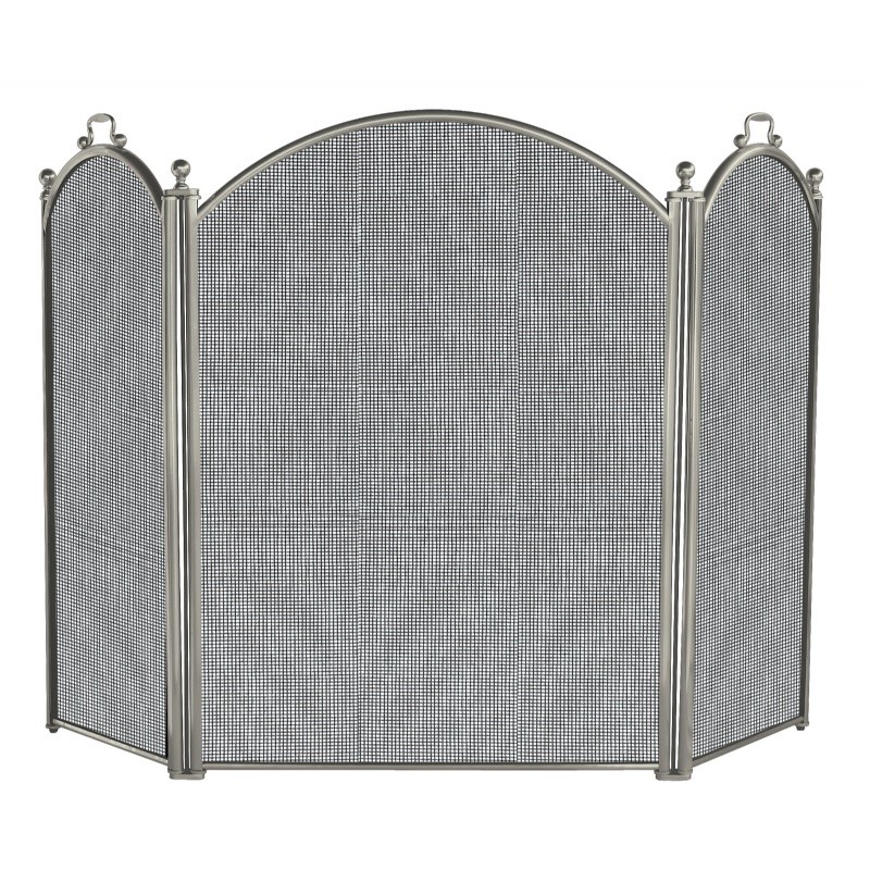 3 Panel Satin Pewter Large Diameter Folding Screen : Fire Pits & Fireplaces