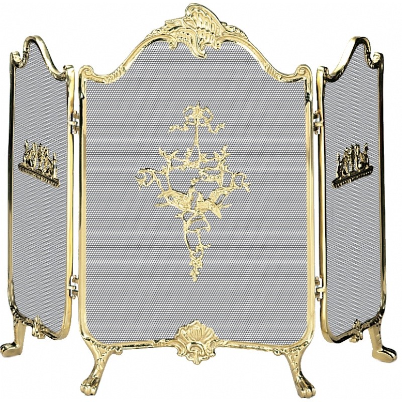 3 Fold Ornate Fully Cast Solid Brass Screen : Fire Pits & Fireplaces