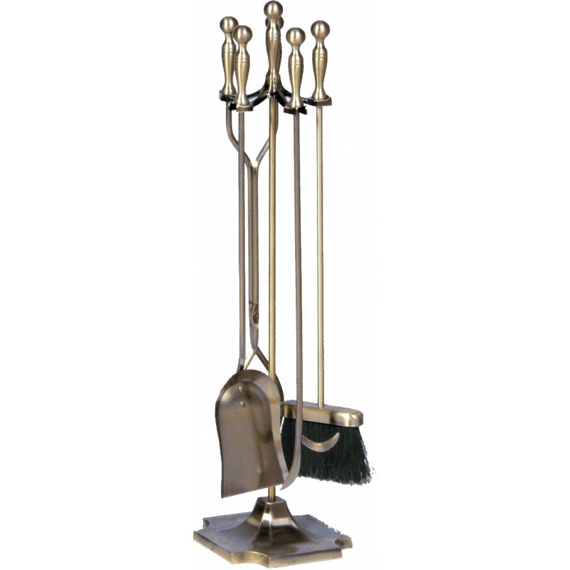 5 Piece Antique Brass Fireset (F-4192) : Fire Pits & Fireplaces