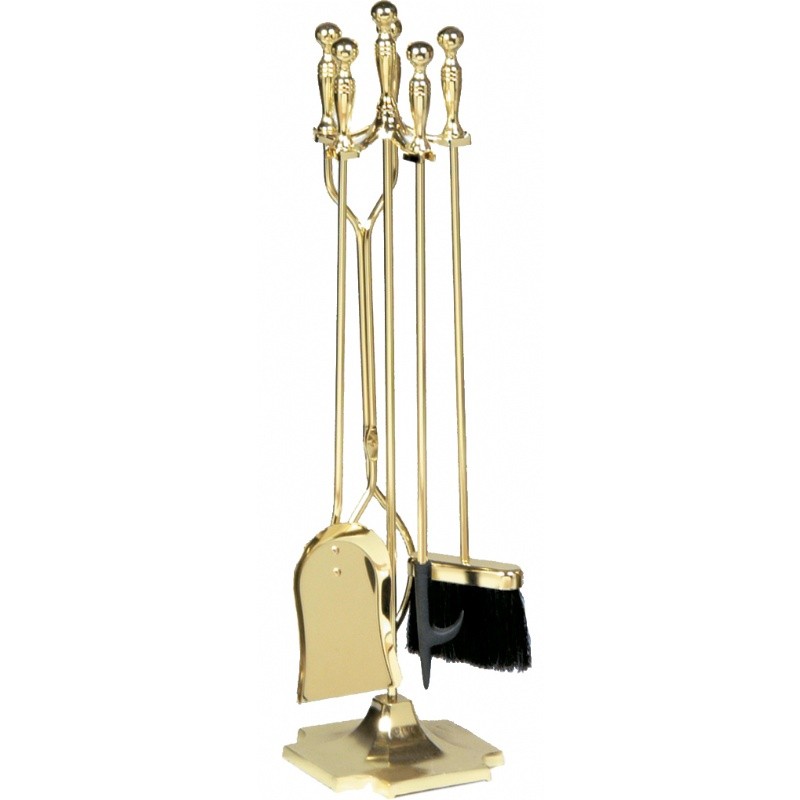 5 Piece Polished Brass Fireset (F-2191) : Fire Pits & Fireplaces