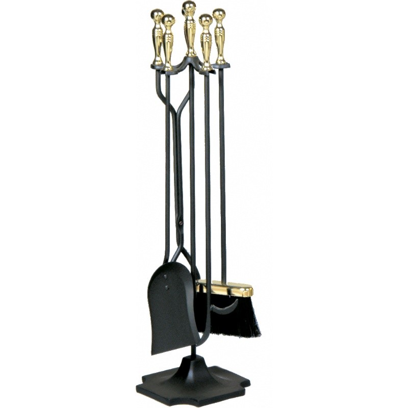 5 Piece Polished Brass & Black Fireset (F-3189) : Fire Pits & Fireplaces