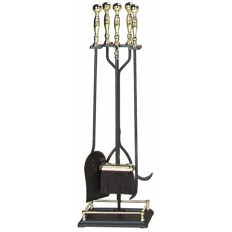 5 Piece Polished Brass & Black Fireset (F-3613) : Fire Pits & Fireplaces