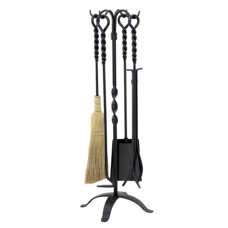 5 Piece Twist Black Wrought Iron Fireset : Fire Pits & Fireplaces