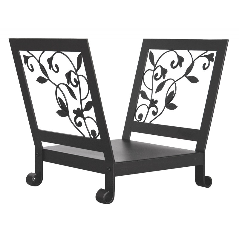 Black Log Rack With Flowing Leaf Design : Fire Pits & Fireplaces