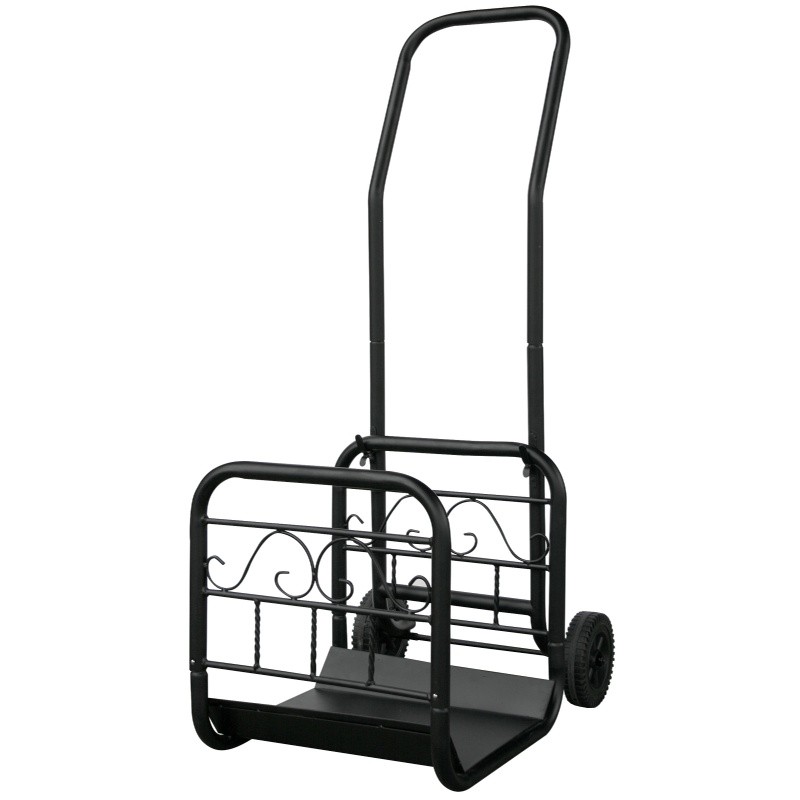 Large Black Wrought Iron Log Rack With Wheel And Removable Cart : Fire Pits & Fireplaces