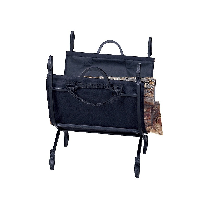 Hammered Crock Black Log Holder With Canvas Carrier : Fire Pits & Fireplaces