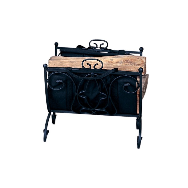 Heavy Weight Black W. I. Log Holder With Canvas Carrier : Fire Pits & Fireplaces