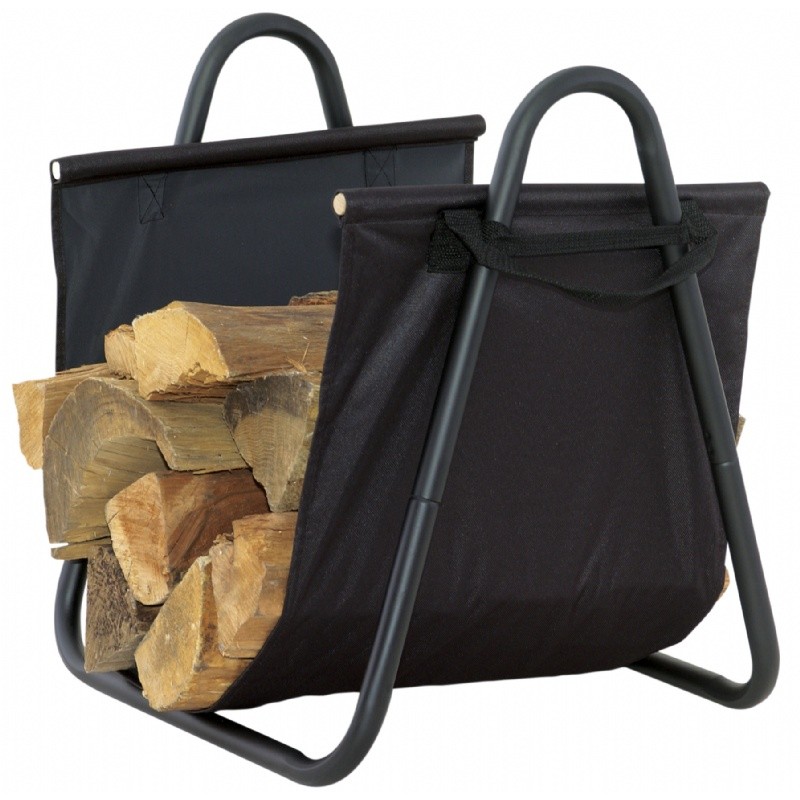 Black Log Holder With Heavy Canvas Carrier : Fire Pits & Fireplaces