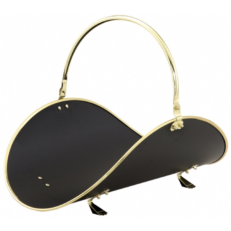 21" Polished Brass / Black Woodbasket With Polished Brass Trim : Fire Pits & Fireplaces