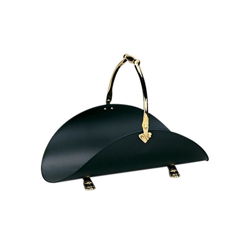 Home & Garden: Fire Pits & Fireplaces: 21" Solid Brass / Black Woodbasket With Cast Feet & Handle