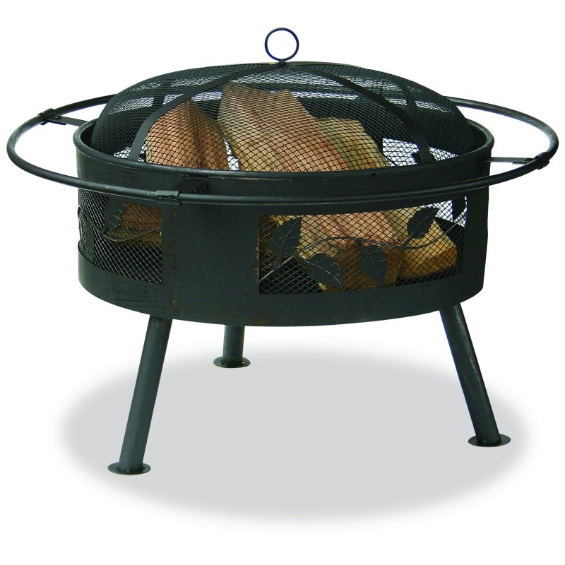 Aged Bronze Fire Pit with Leaf Design 30 inch : Fire Pits & Fireplaces