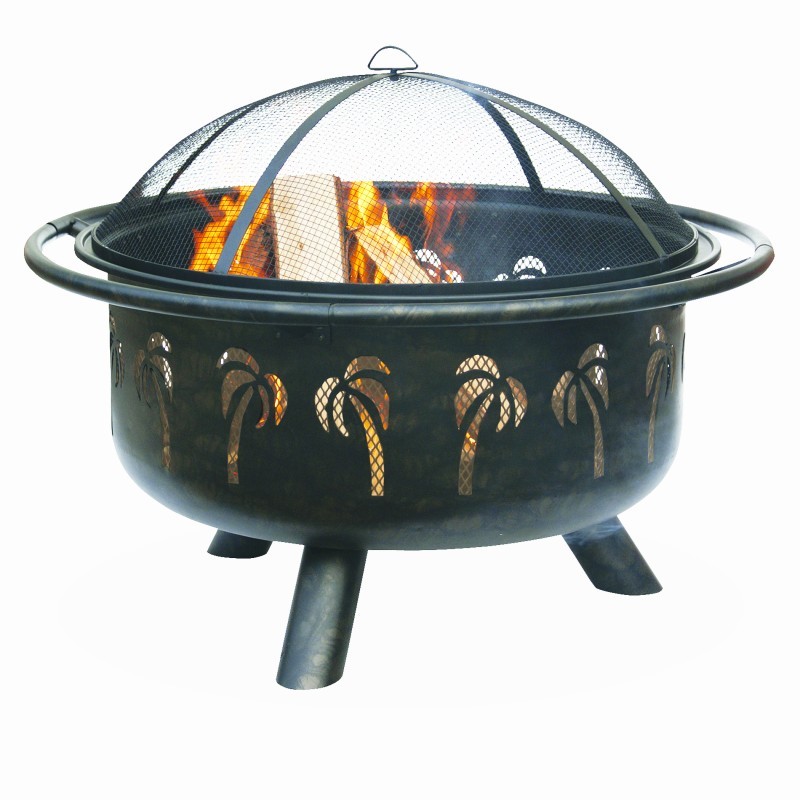 Oil Rubbed Bronze Outdoor Fire Pit with Palm Design