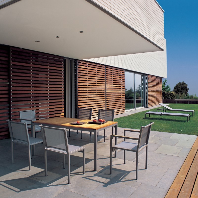 Via Outdoor Sling Dining Set 7 Piece w/ Teak Table : Patio Sets