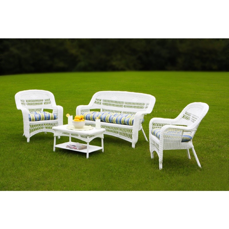 Outdoor Furniture: Tortuga: Tortuga Collection: Portside Coastal White 4-Piece Garden Seating Set