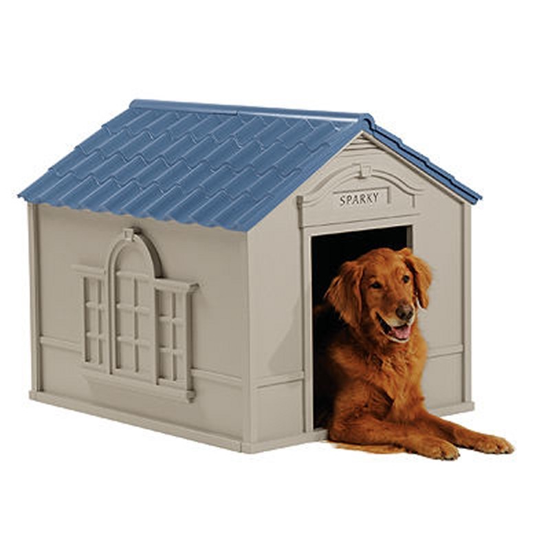 Large Dog House - Taupe with Blue Roof alternative photo #0