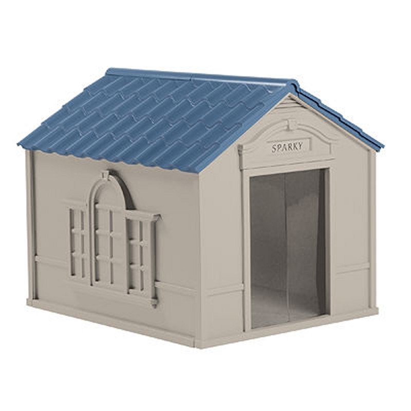 Large Dog House - Taupe with Blue Roof alternative photo #1