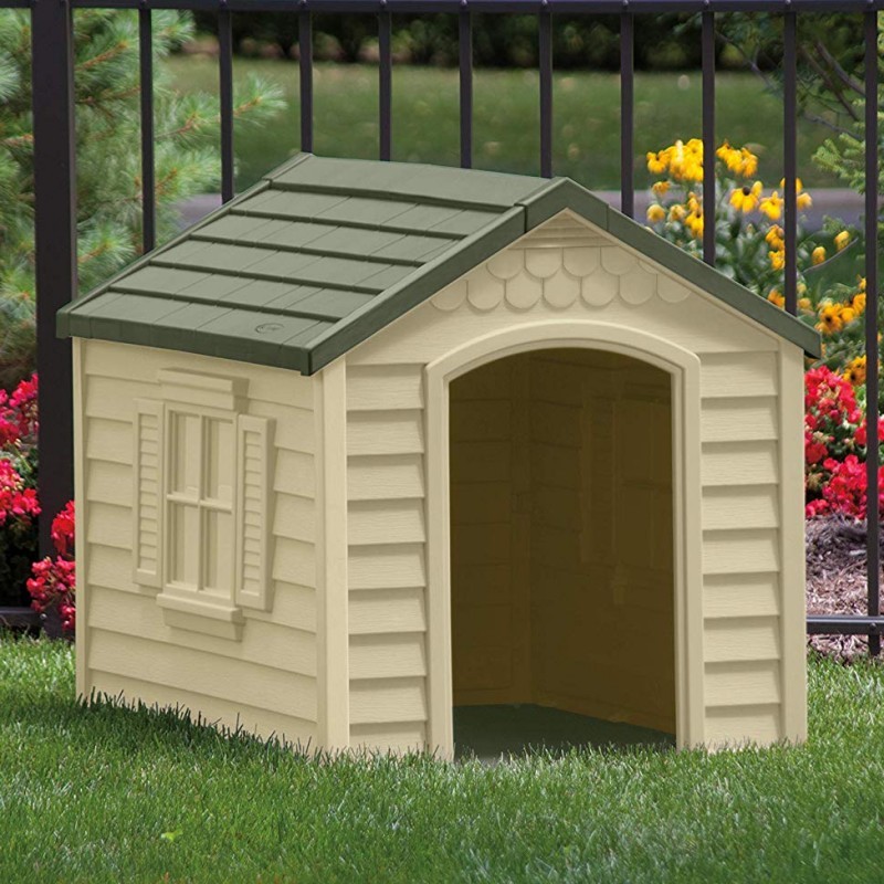 Pets: Dog Houses: Medium Dog House - Tan with Green Roof