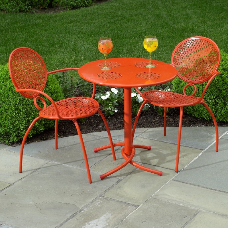 Wrought Iron Bistro Set 3-Pcs - Margarita Orange