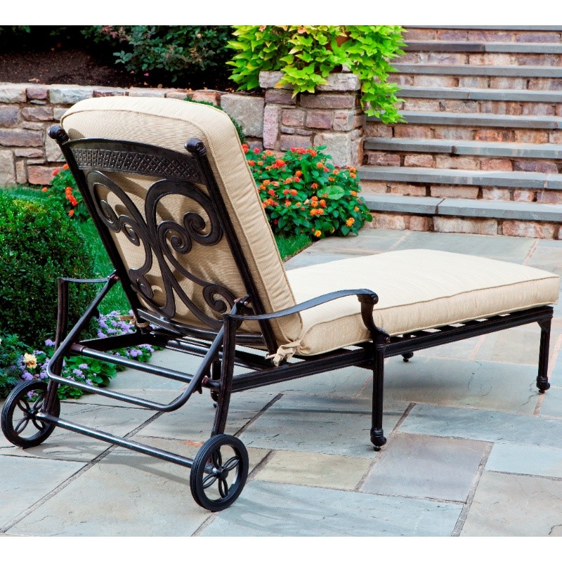 Outdoor Furniture: Alfresco: Farfalla Cast Aluminum Chaise Lounge with Cushion