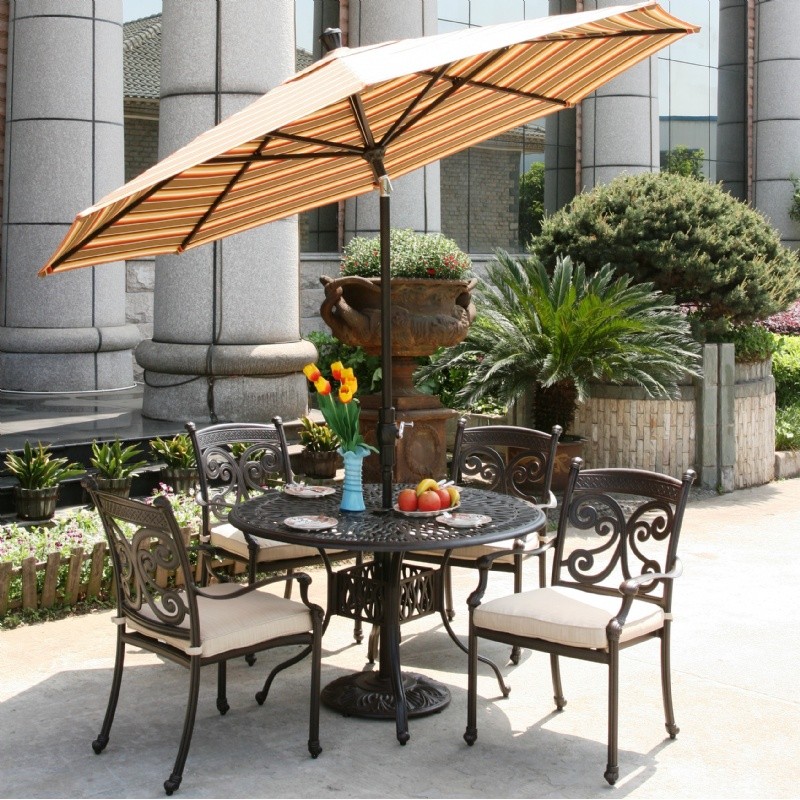 Outdoor Furniture: Outdoor Patio Dining Sets: Farfalla Cast Aluminum Patio Dining Set Round 5 Piece