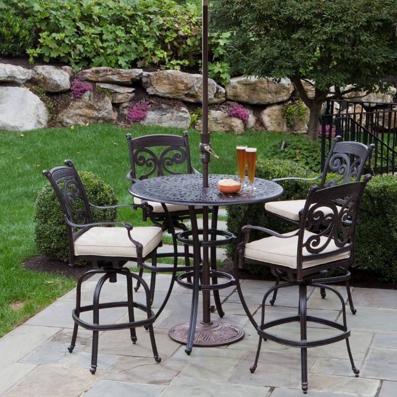 Outdoor Furniture: Outdoor Patio Dining Sets: Farfalla Cast Aluminum Patio Bar High Set Round 5 Piece