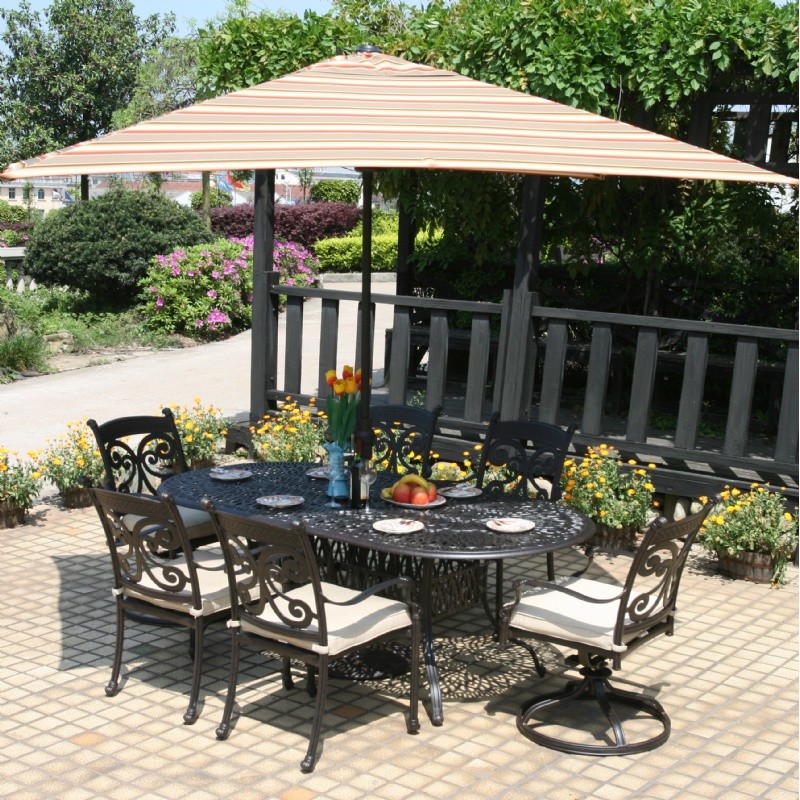 Outdoor Furniture: Outdoor Patio Dining Sets: Farfalla Cast Aluminum Patio Dining Set Oval 7 Piece