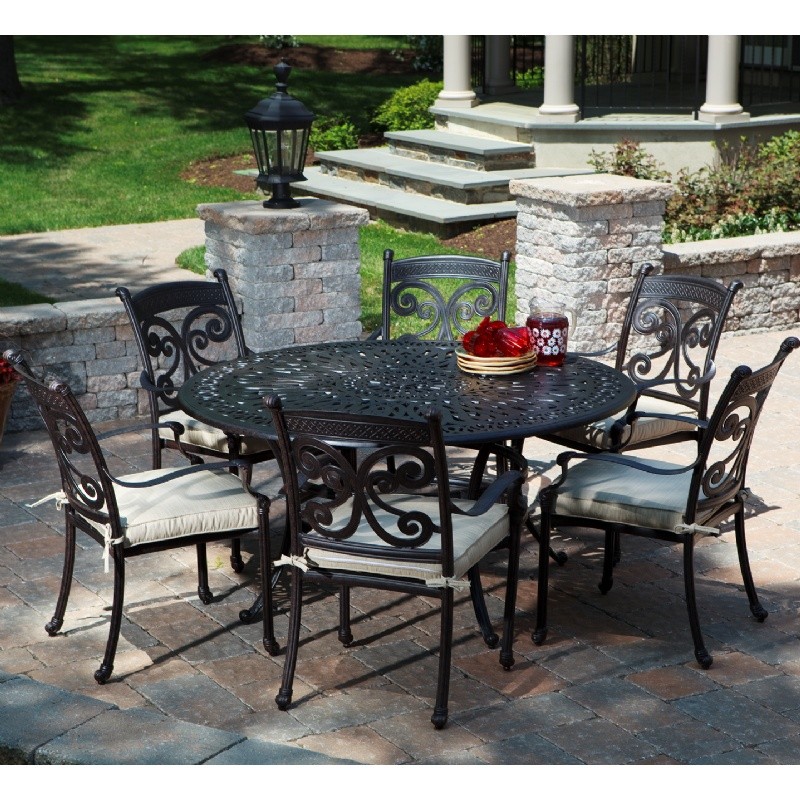 Outdoor Furniture: Outdoor Patio Dining Sets: Farfalla Cast Aluminum Patio Dining Set Round 7 Piece