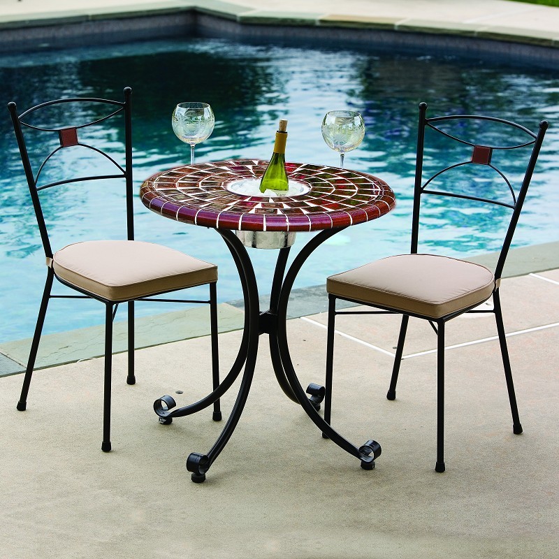 Outdoor Furniture: Alfresco: Wrought Iron Beverage Bistro Set 3-Pcs - Cognac