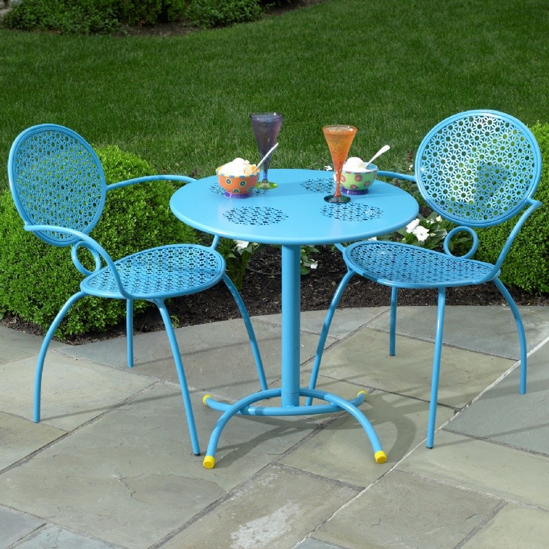 Outdoor Furniture: Alfresco: Wrought Iron Bistro Set 3-Pcs - Margarita Blue