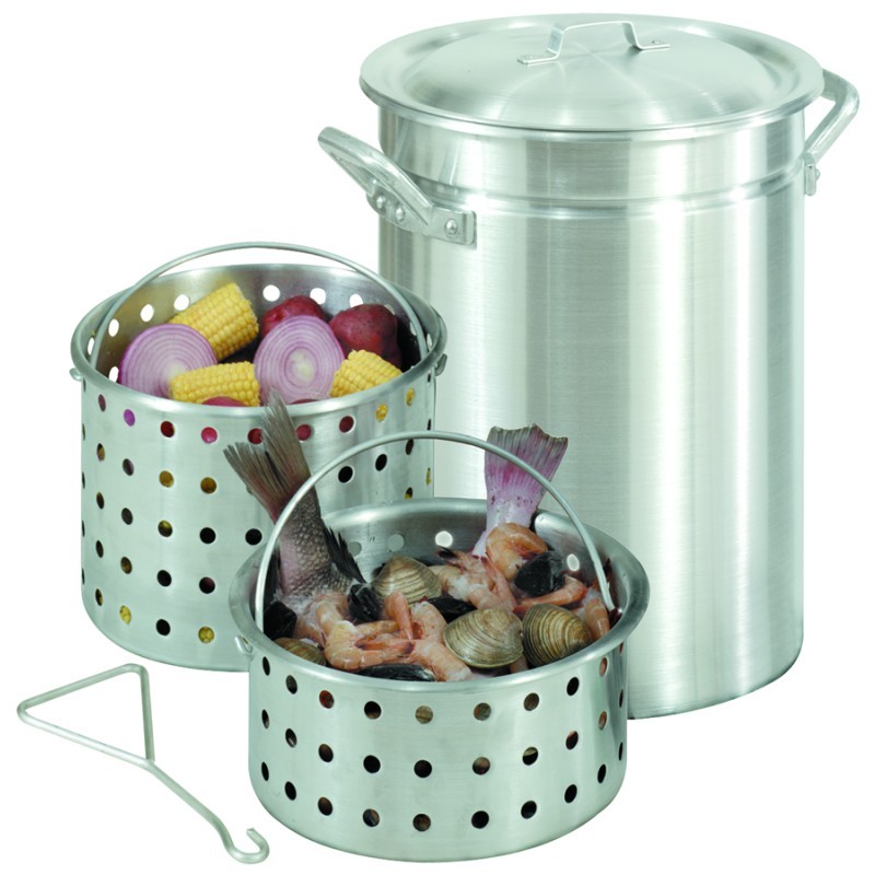Stockpot Boiler 42 Qt Aluminum with Lid and 2 Baskets